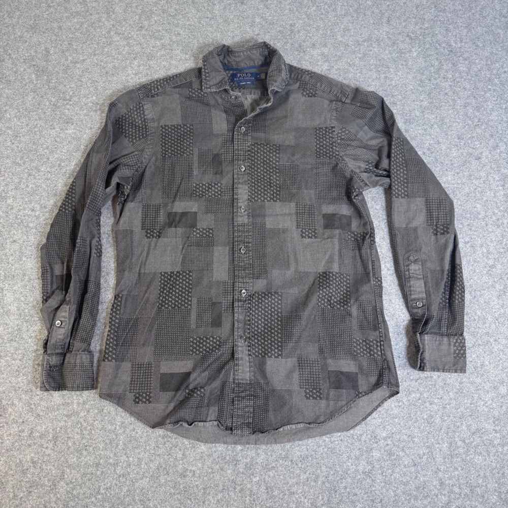 Polo Ralph Lauren Luxury Twill Patchwork Paisley Shirt Mens Medium Gray